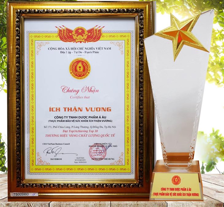 ch Thận Vương vinh dự nhận giải thưởng “Top 10 thương hiệu vàng chất lượng quốc tế” năm 2020
