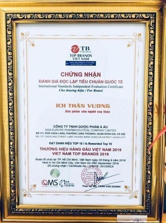 Ích Thận Vương vinh dự nhận giải thưởng Việt Nam Top Brand 2019