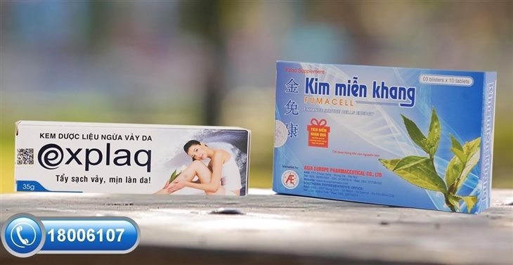 Bộ đôi sản phẩm thảo dược Kim Miễn Khang và Explaq giúp ngăn ngừa á sừng vảy nến da đầu an toàn, hiệu quả